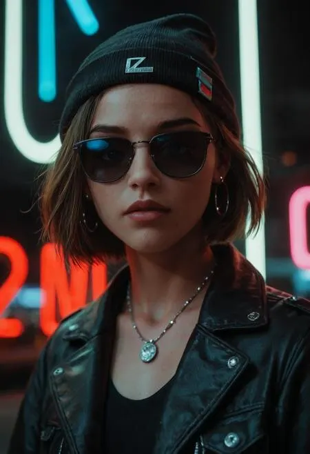 Sample AI character with neon lighting detail generated as text to image